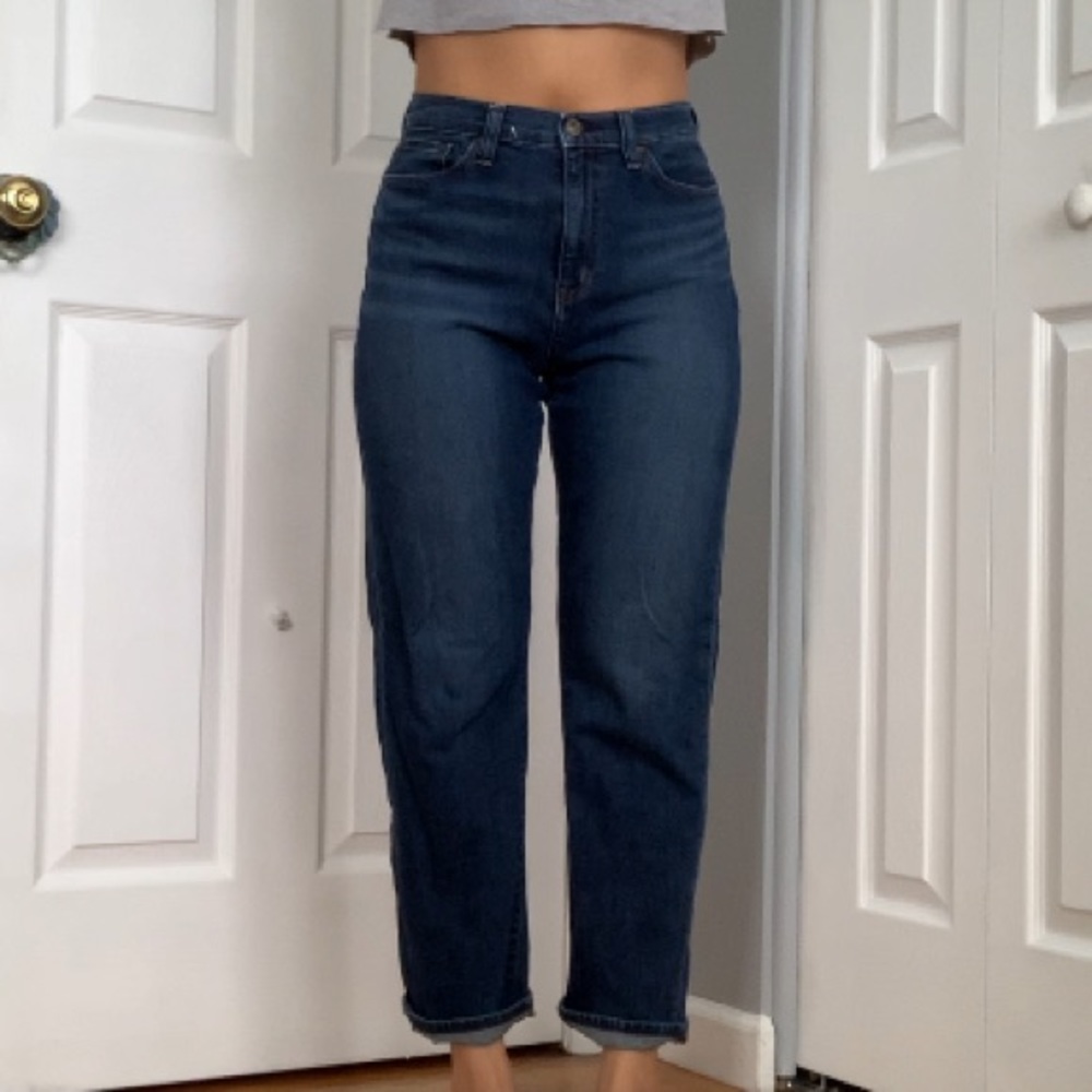Uniqlo dark wash high rise mom jeans